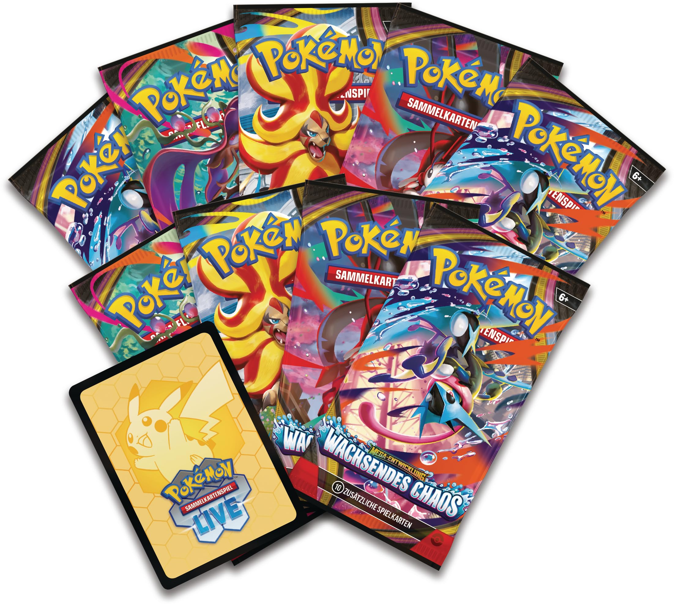 Pokémon-Sammelkartenspiel: Top-Trainer-Box Mega-Entwicklung – Wachsendes Chaos (1 Vollbild-Promokarte, 9 Boosterpacks &amp; Premium-Zubehör)